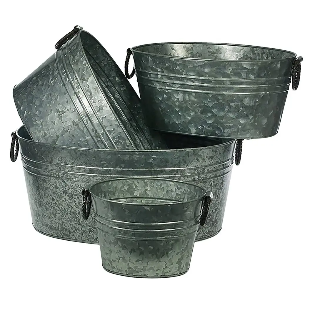 Premium quality galvanized planter Modern Metal Planters garden supplies Iron planter large decorative flower pots