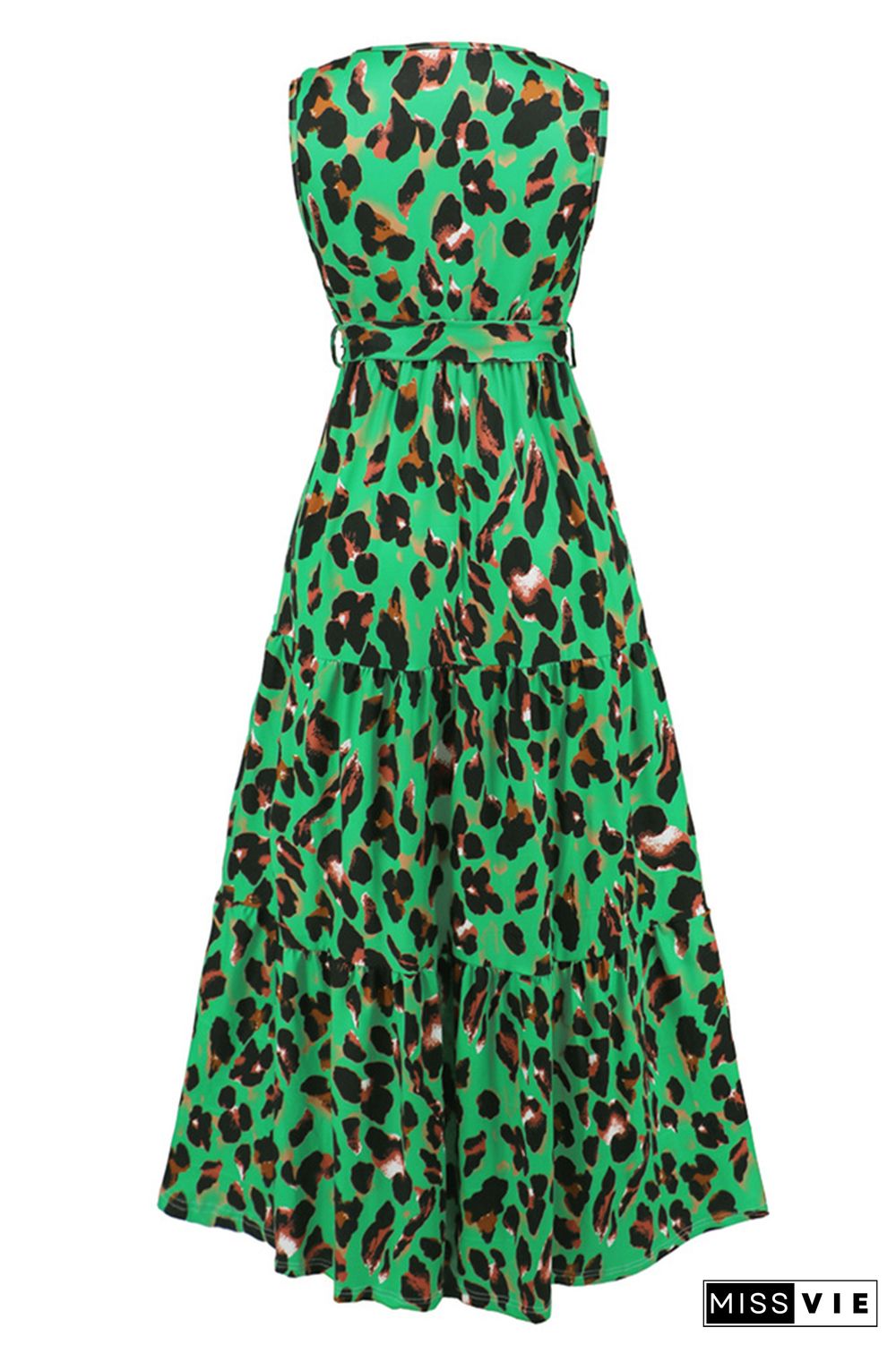 Sleeveless V Neck Splicing Leopard Dress