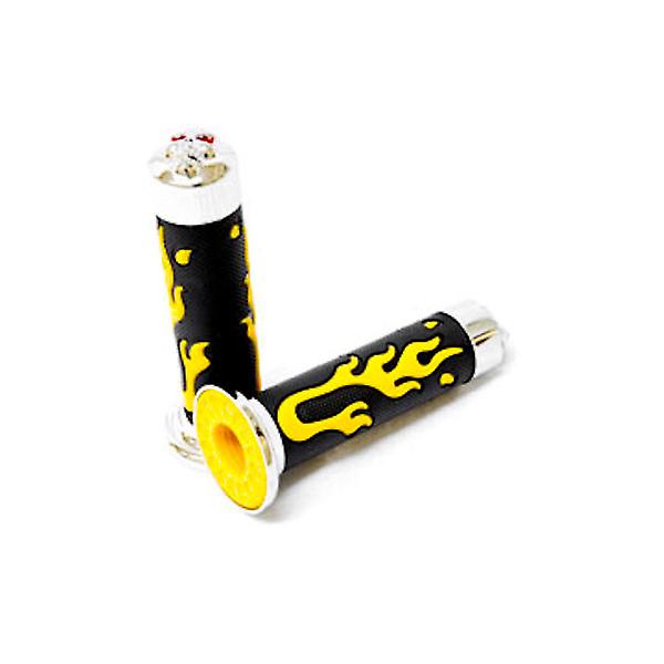 ATV / PWC Chrome Skull Hand Grips Yellow Flame Set Compatible with Honda Rincon