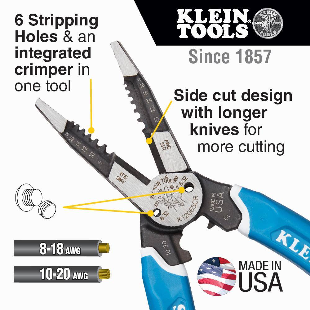 Klein Tools Klein-Kurve Heavy-Duty Wire Stripper  Cutter  Crimper Multi Tool 8-20 AWG K12065CRSEN