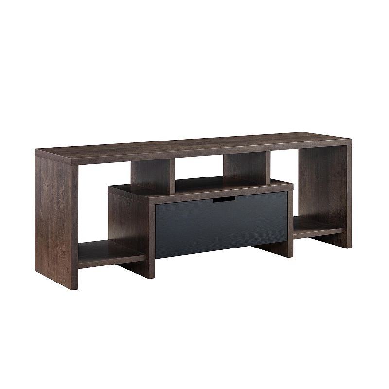 FC Design Walnut Oak and Black TV Stand with Center Drawer and 2 Shelves