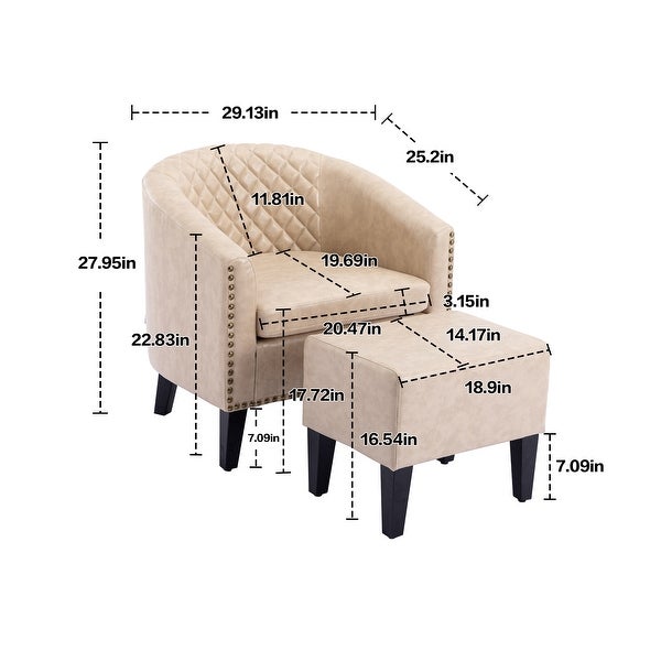 Accent Chair with Ottoman， Mid Century Modern Barrel Chair Upholstered Club Tub Round Arms Chair for Living Room