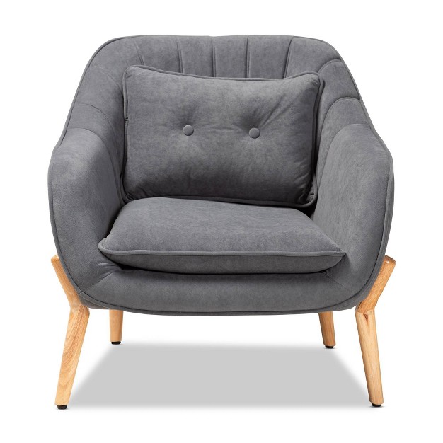 Valentina Velvet Natural Wood Armchair Gray Baxton Studio