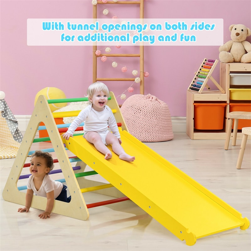 5-in-1 Kids Triangle Climber Wooden Climbing Toys Toddler Montessori Play Gym Set Playground Climbing Ladder with 2 Ramp