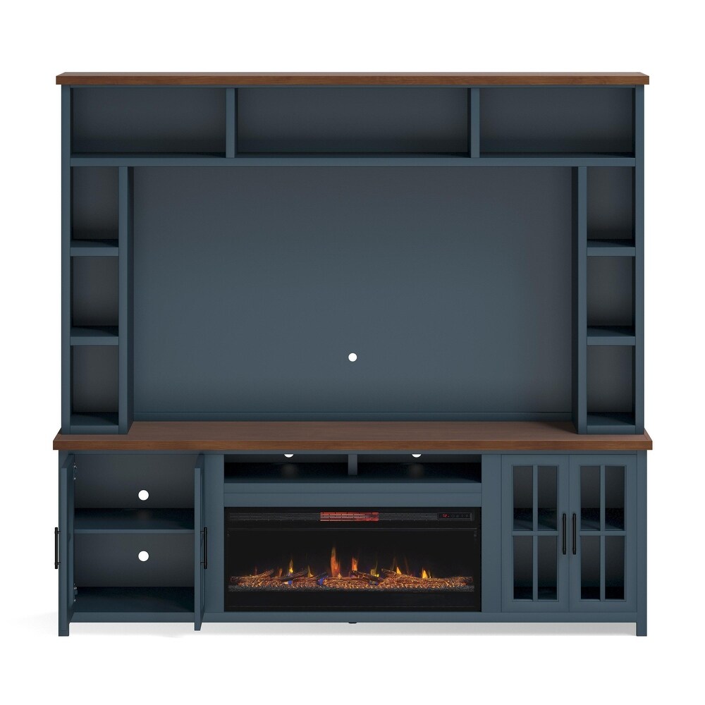 Bridgevine Home 99 inch Fireplace Entertainment Center for TVs up to 80 inches  No Assembly Required  Two Tone Finish