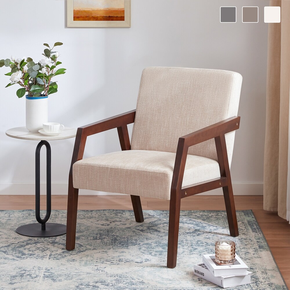 HUIMO Accent Armchair Solid Wooden Brownness/ White/ Blue Upholstered Mid Century Modern Accent Chair for Living Room  Bedroom