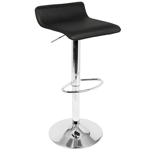 Lumisource Ale Contemporary Adjustable Barstool in Black PU Leather - Set of 2 - 16