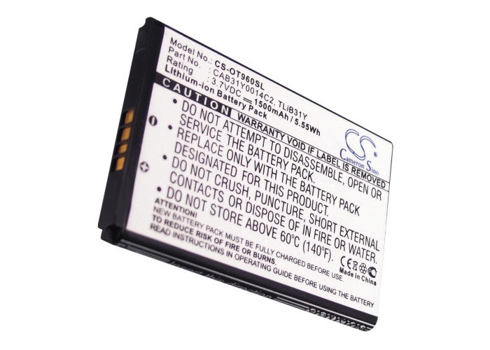 Alcatel AUTHORITY One Touch 955 One Touch 1500mAh Replacement Battery BatteryClerkcom Mobile Phone