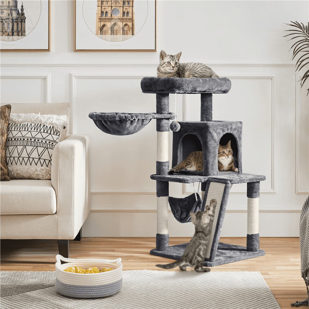 SMILE MART Multi-level Small Cat Tree Tower with Condo, Dark Gray