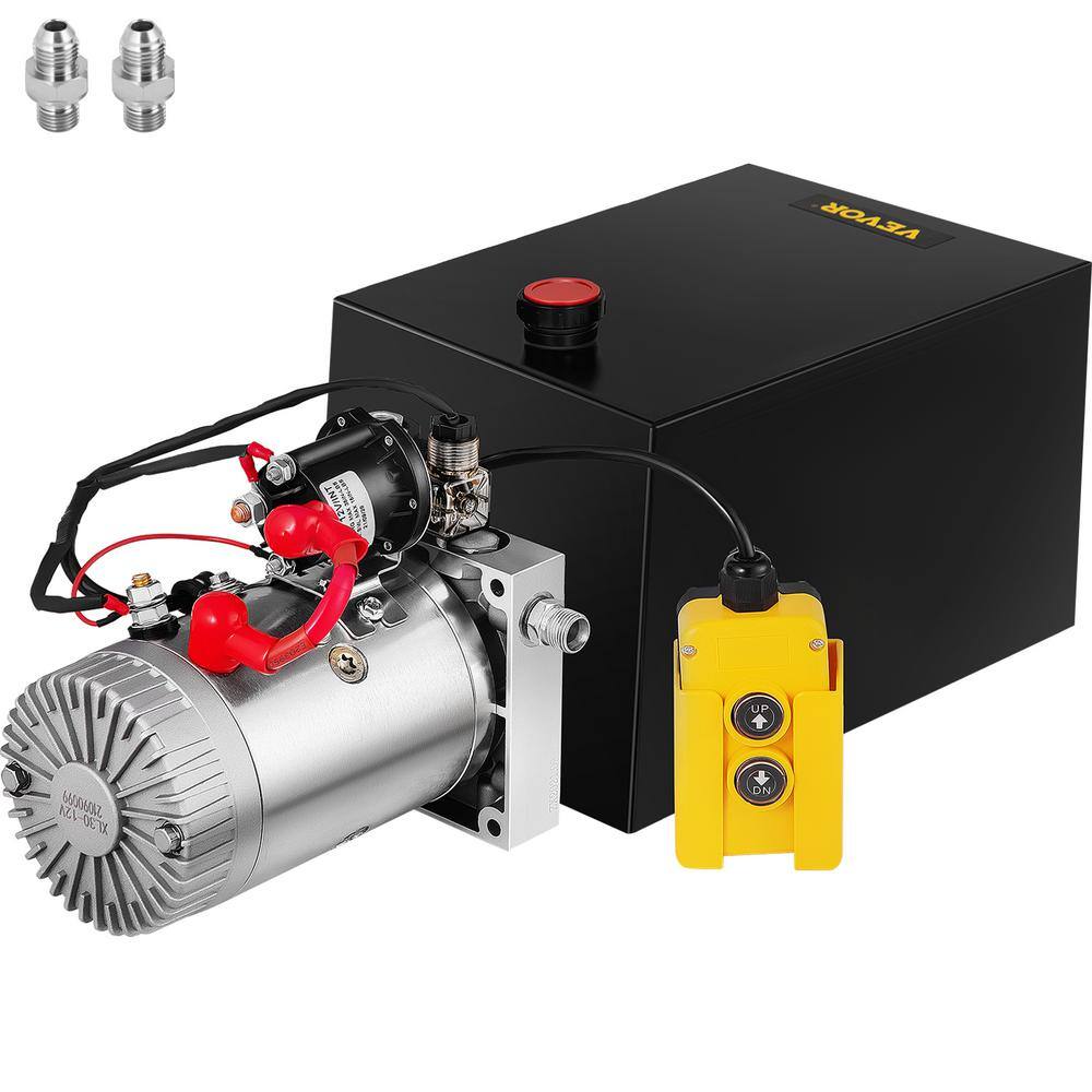 VEVOR 12 qt. 12-Volt 3200 PSI Hydraulic Power Pump Electric Dump Trailer Pump with Steel Reservoir for Car Lift 12LDZYCZYYBTX0001V0