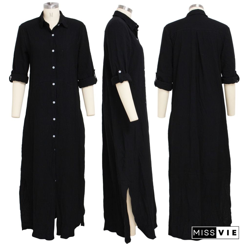 Autumn Long Sleeve Button Lapel Shirt Maxi Dress