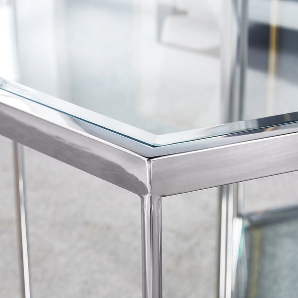 Stainless Steel Glass End Table with Gold Finish Frame