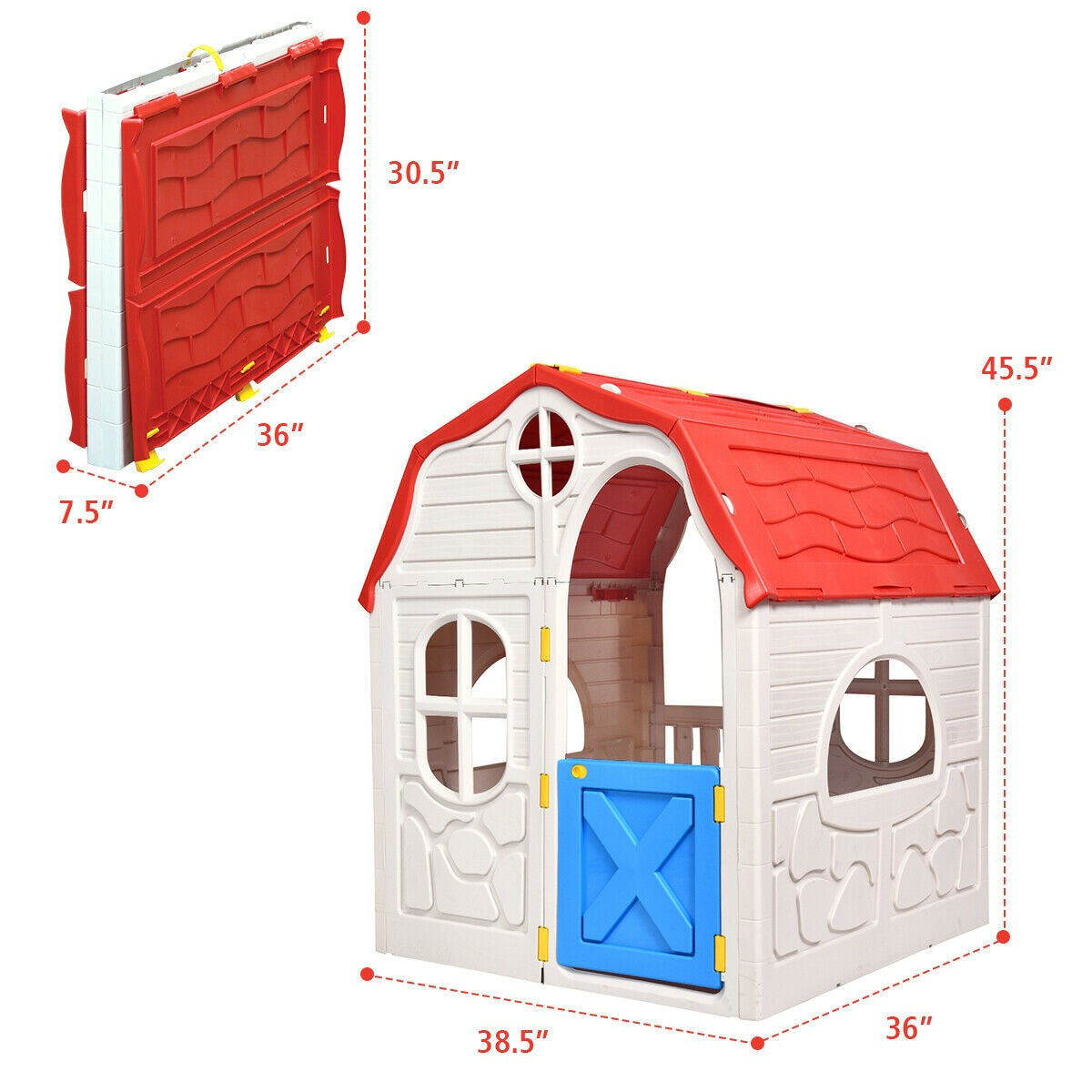 Costzon Kids Foldable Playhouse, Portable Game Cottage with Windows, Door