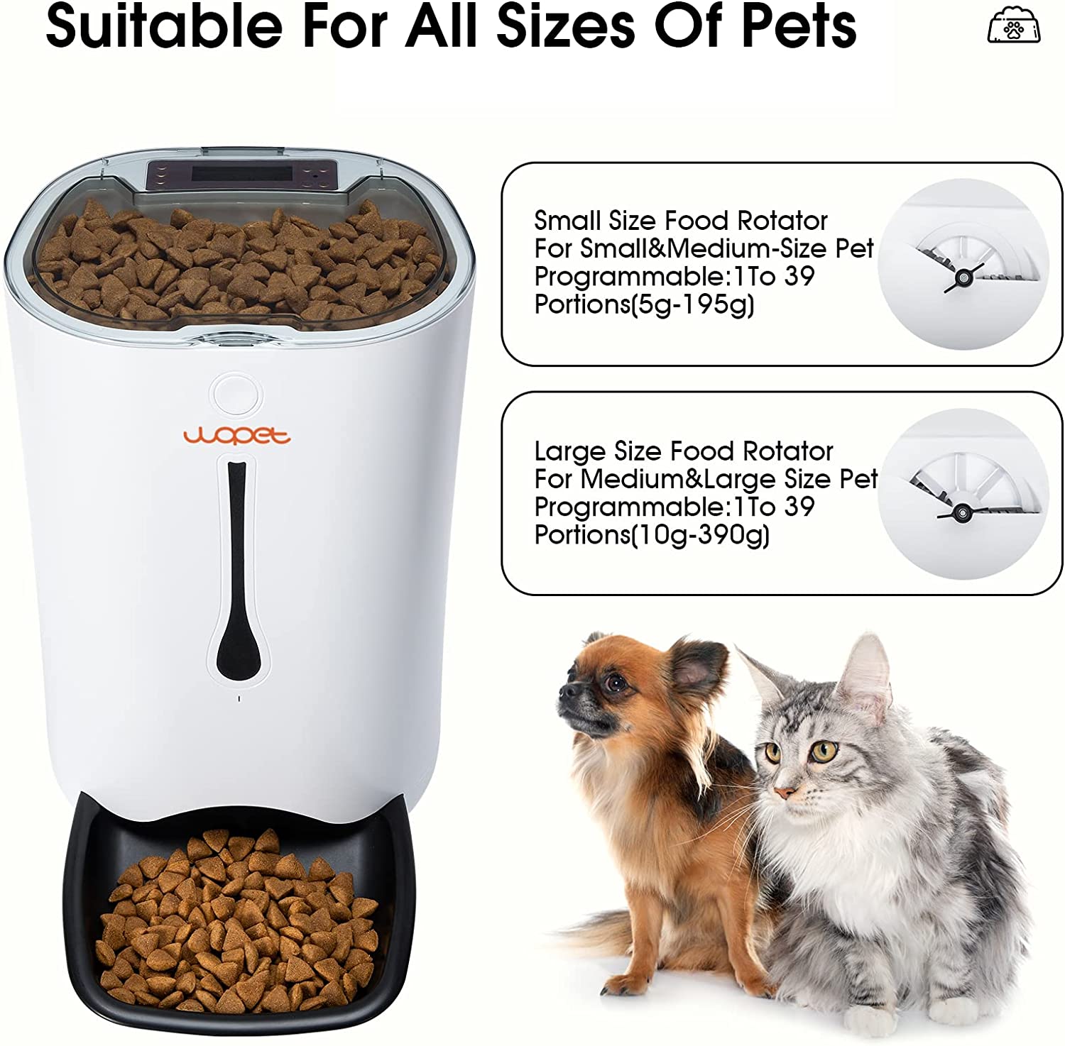 Automatic Pet Feeder Food Dispenser for Cats and Dogs–Features: Distribution Alarms，Portion Control，Voice Recorder， and Programmable Timer for up to 4 Meals per Day