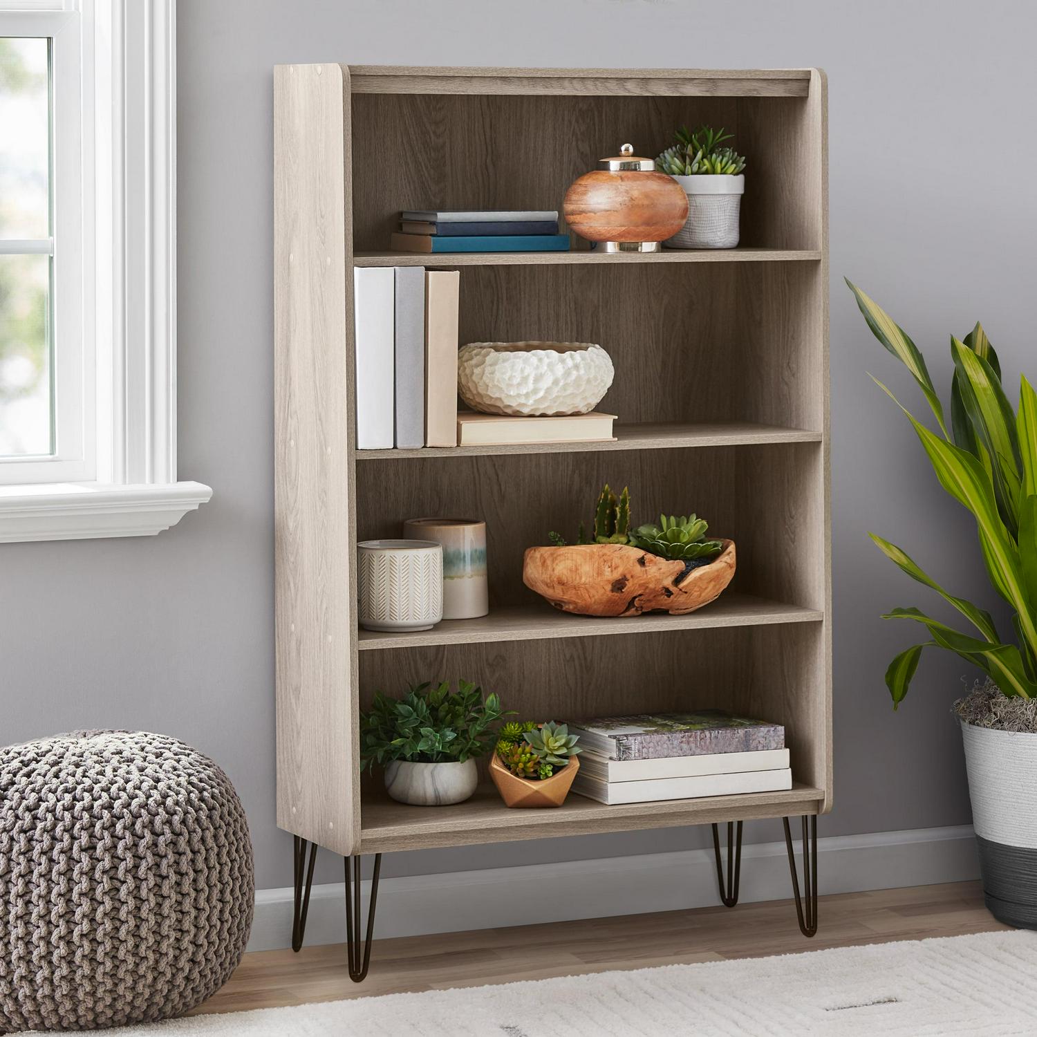 Mainstays Hairpin 4-Shelf Bookcase， Gray