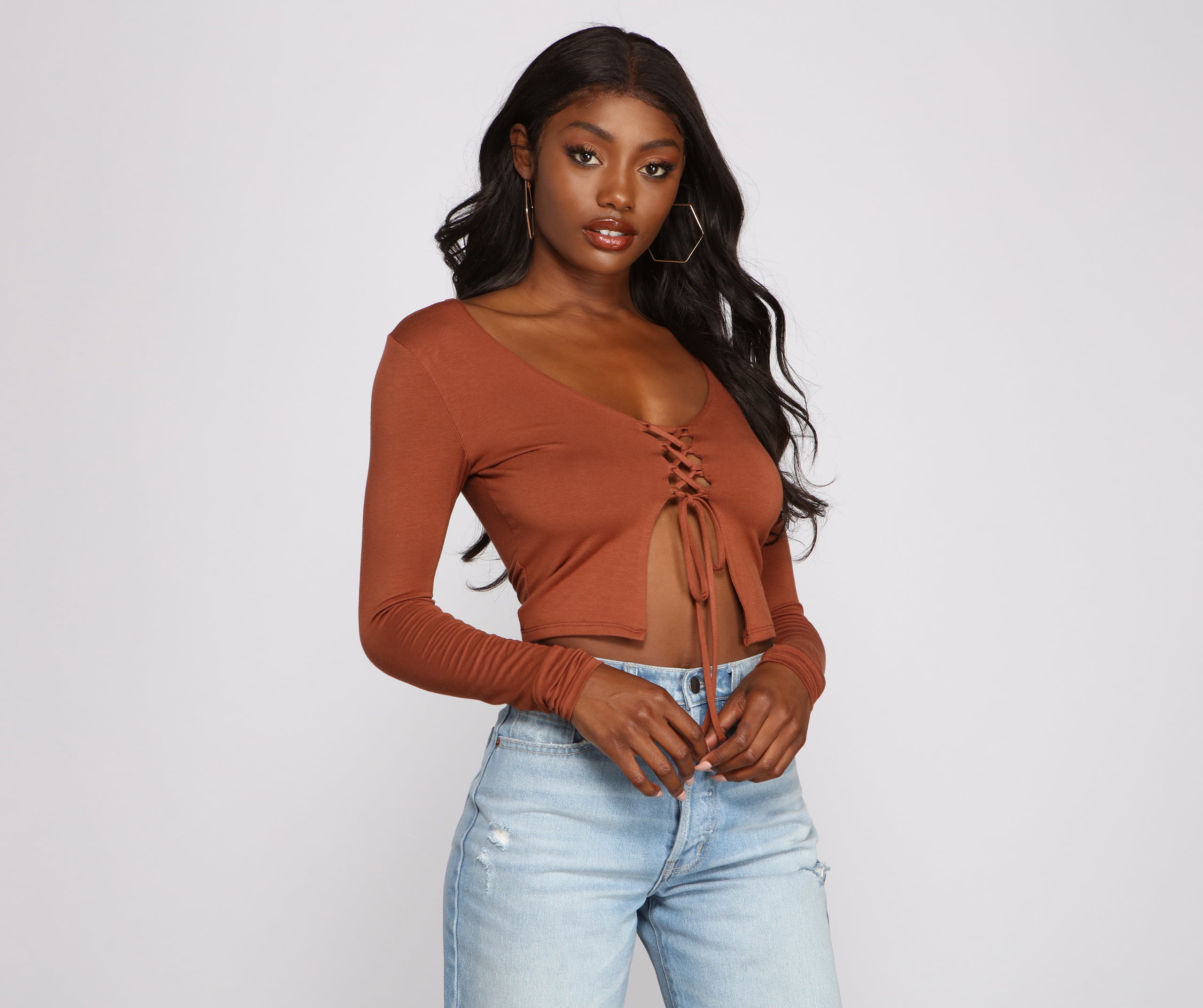 Basic Lace-Up Crop Top