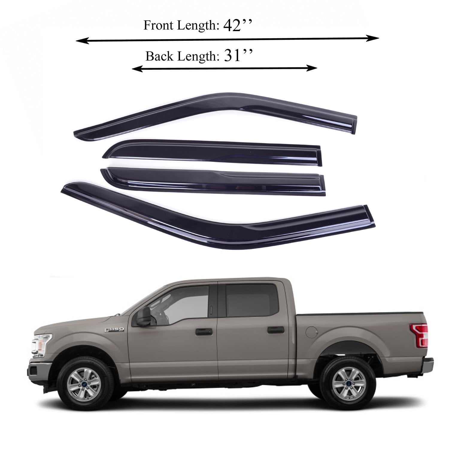 Fits FORD F-150 15-19 Acrylic Side Window Visor Sun Rain Deflector Guard