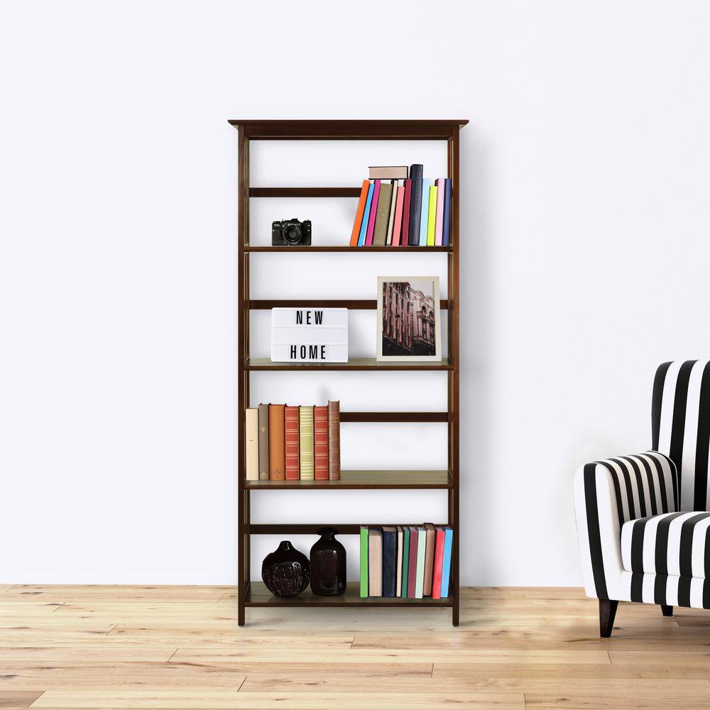 Casual Home 63 in. Walnut New Wood 4-Shelf Etagere Bookcase with Open Back N310-64