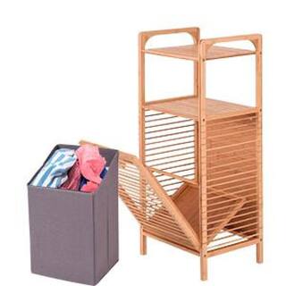 Costway Natural Bamboo Laundry Hamper Tilt Out Bin Shelf Storage HW56582