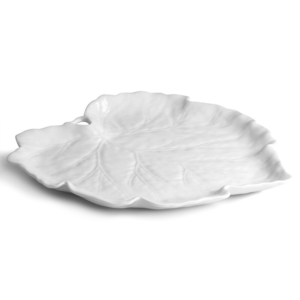 Martha Stewart 15.3in Fine Ceramic Leaf Shaped Platter in White