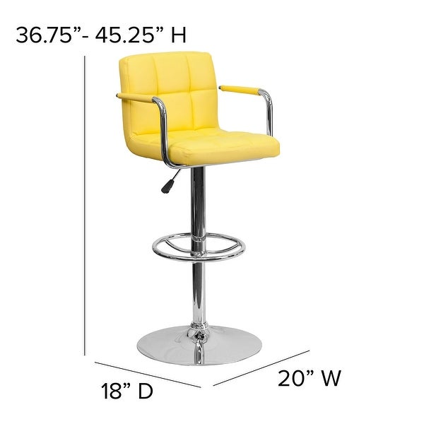 Yellow Quilted Vinyl Adjustable Height Barstool with Arms - as picture