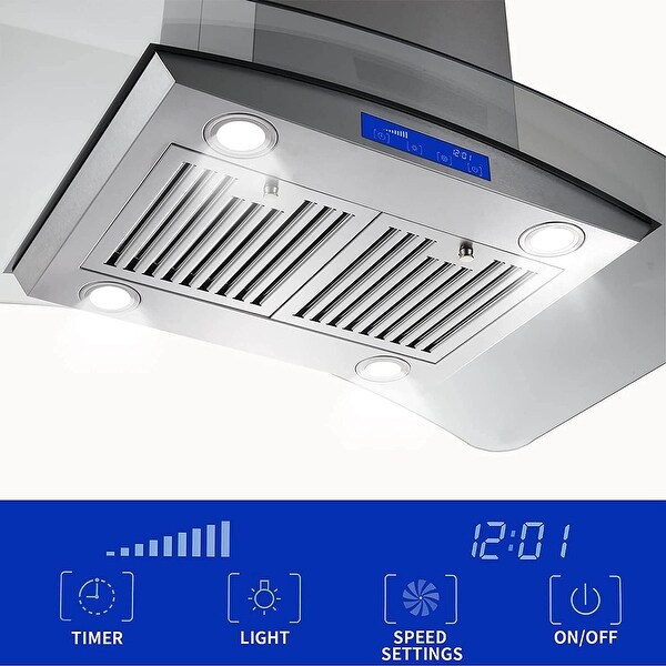 36 in. 700 CFM Ducted Island Range Hood in Silver with LED Lights and Fan