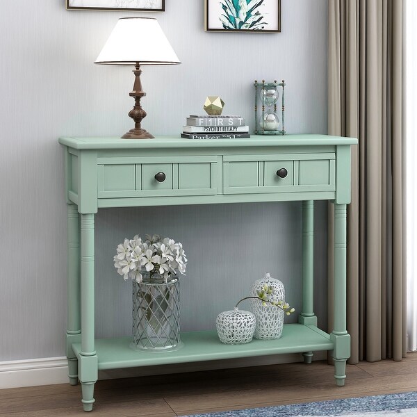 Daisy Series Console Table Traditional Design with Two Drawers and Bottom Shelf Acacia Mangium