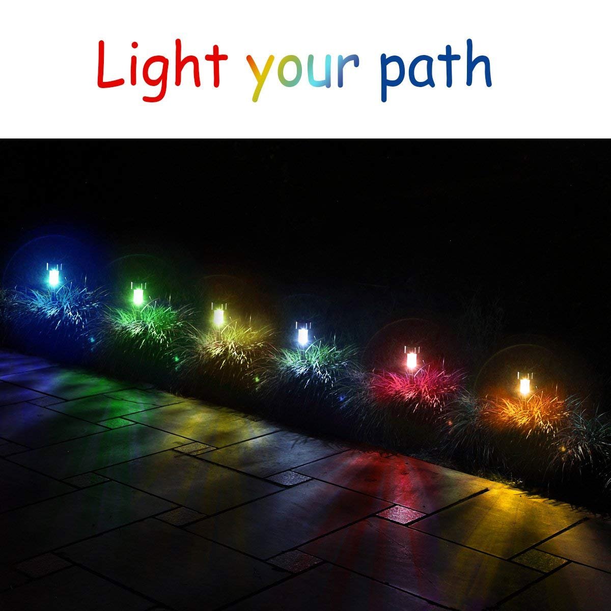 Gvieevol 12Pack 6Color Solar Garden Lights/Path Lights， Stainless Steel Led Pathway Landscape Lighting for Patio， Yard - Multi-Color