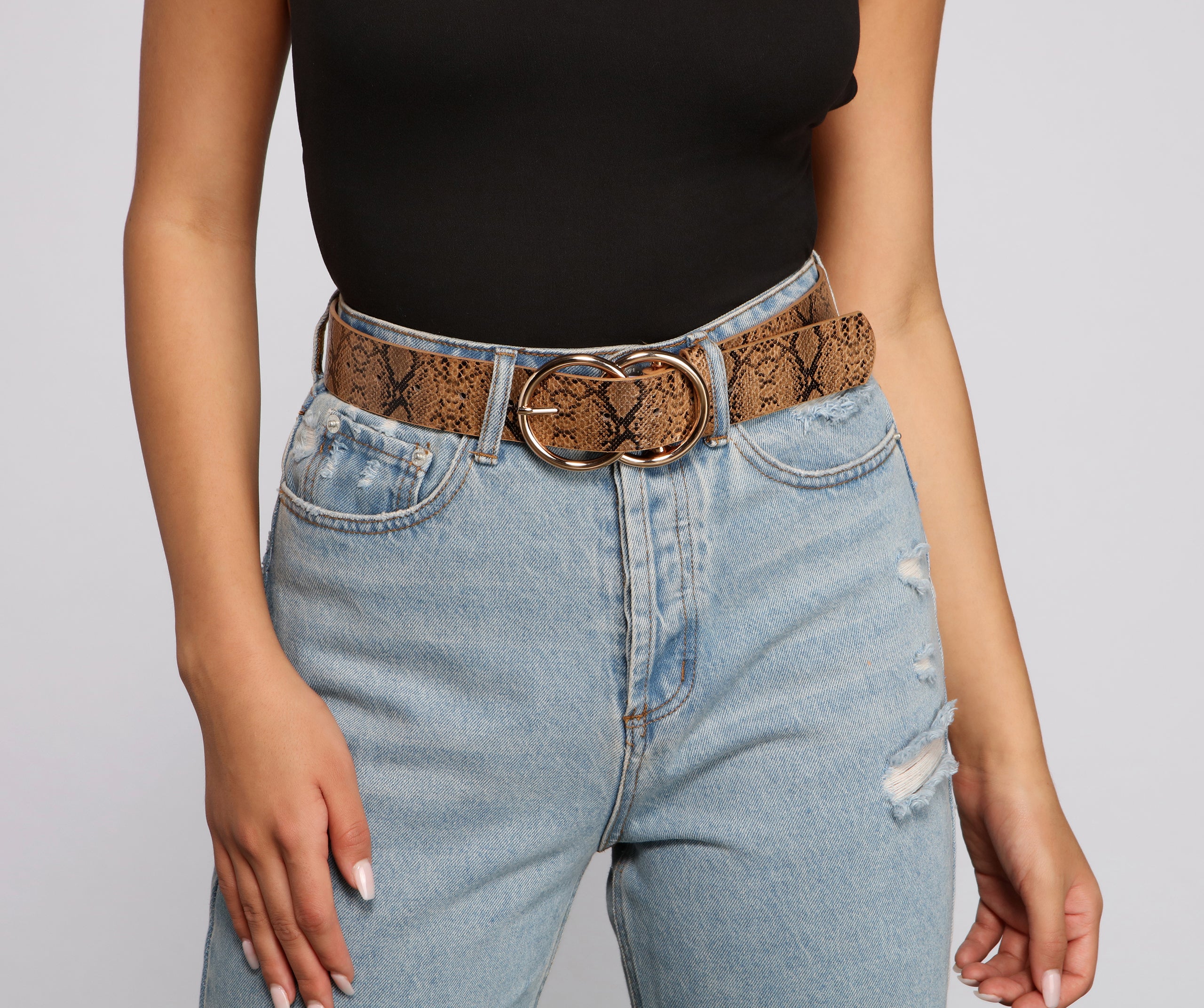 Double O-Ring Snake Print Belt