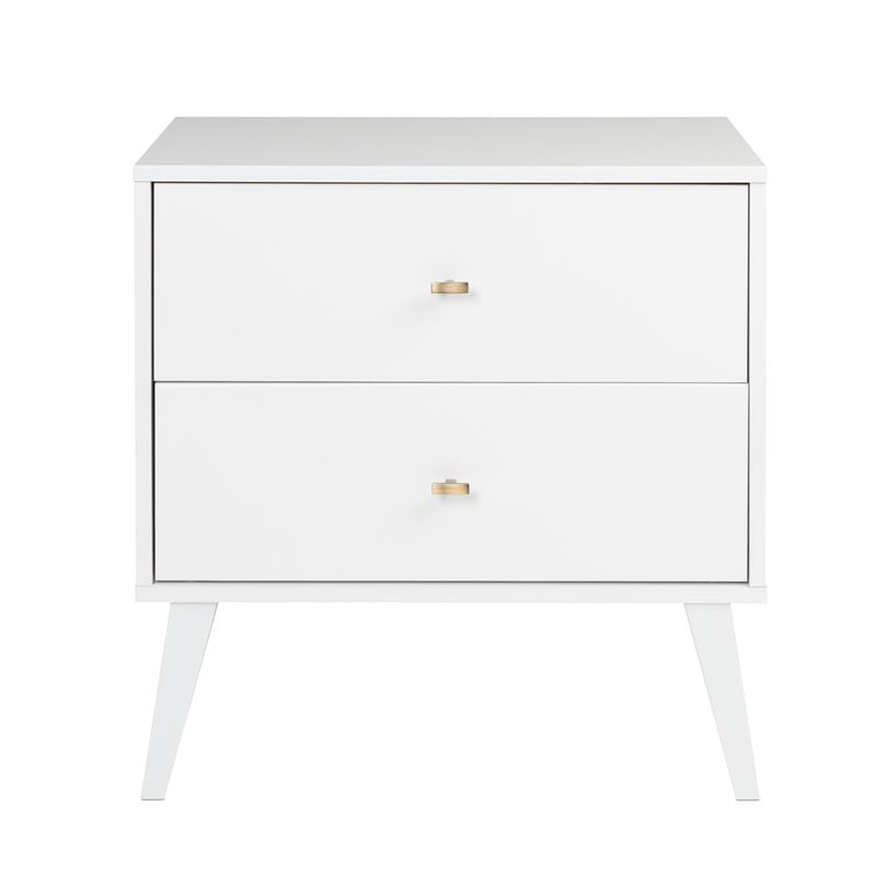 Home Square Mid Century Modern 2 Drawer Wood Nightstand Set in White (Set of 2)