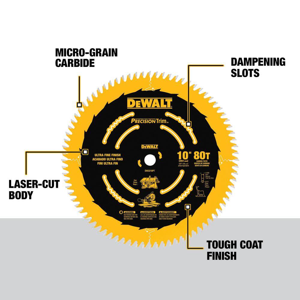 DW Precision Trim Coated Thin Kerf 10 in. 80-Teeth ATB Fine Crosscut DW3218PT