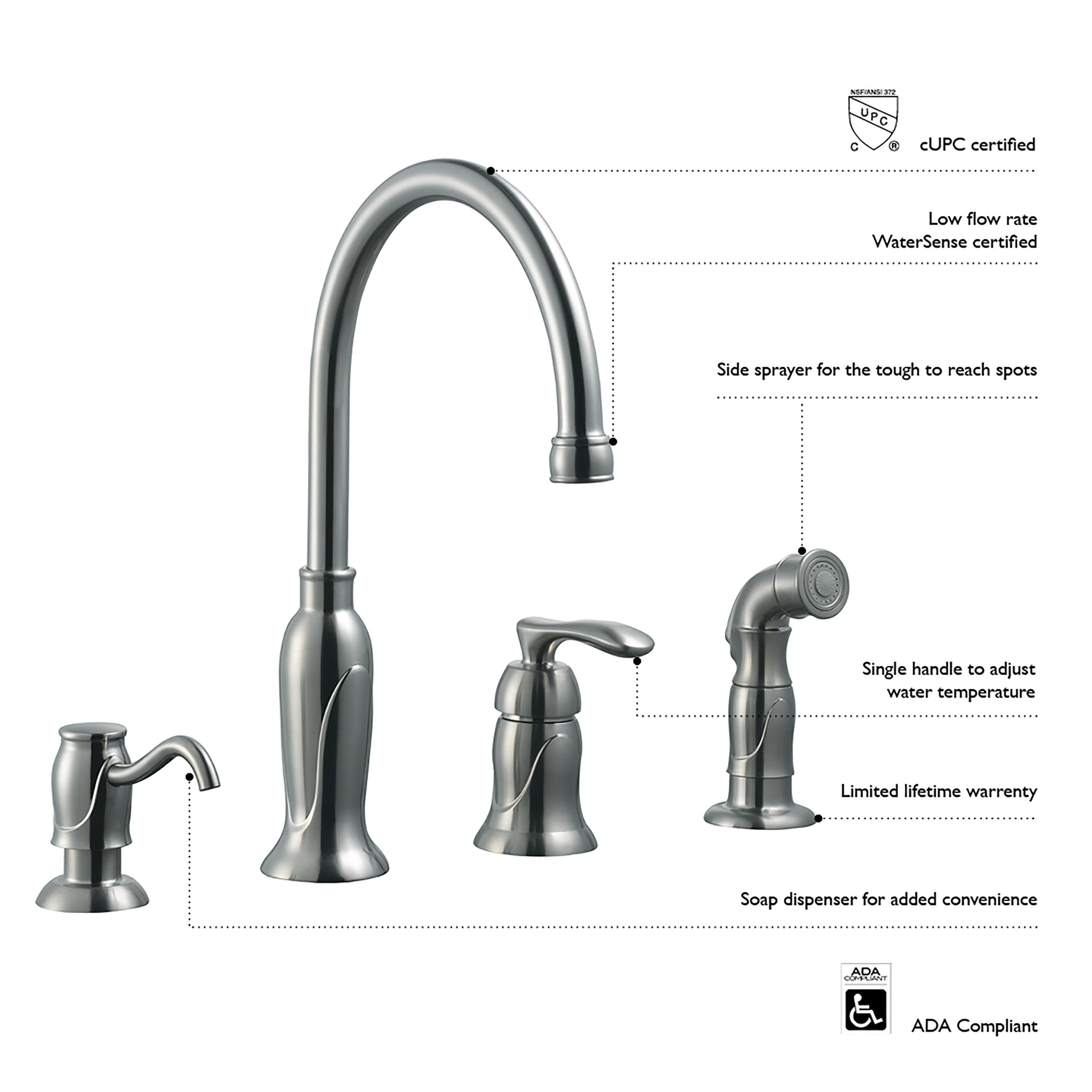 Design House Madison Kitchen Faucet with Side Sprayer and Soap Dispenser in Oil Rubbed Bronze