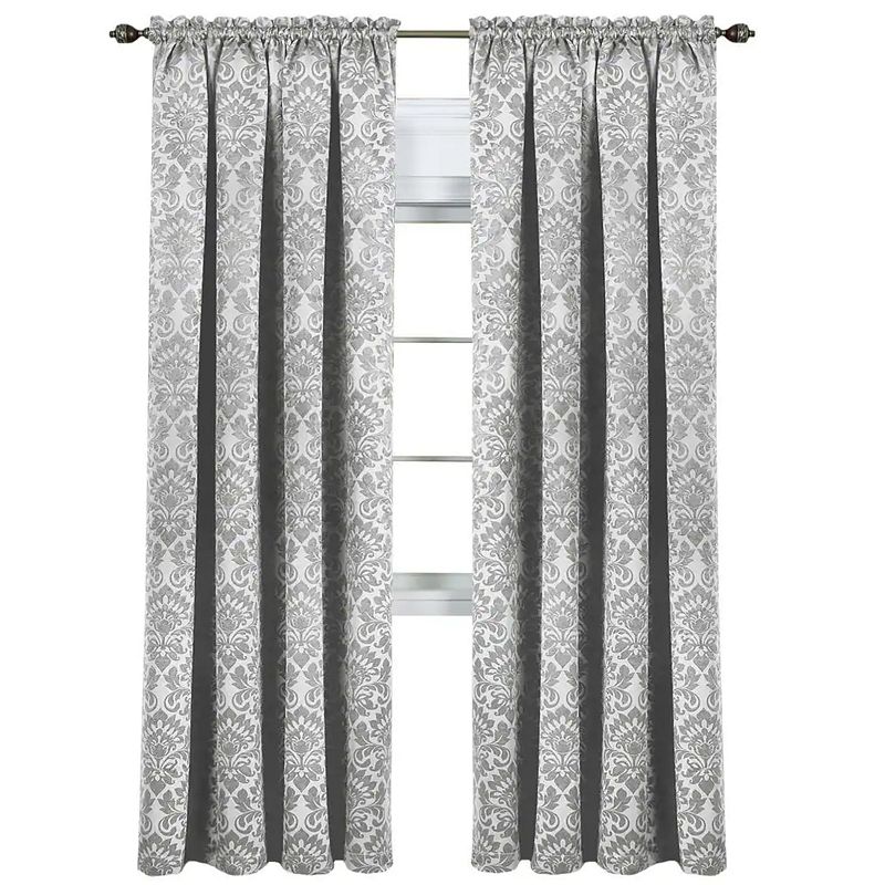 Kate Aurora Royal Living 2 Piece Rod Pocket Damask Design Light Filtering Curtain Panels