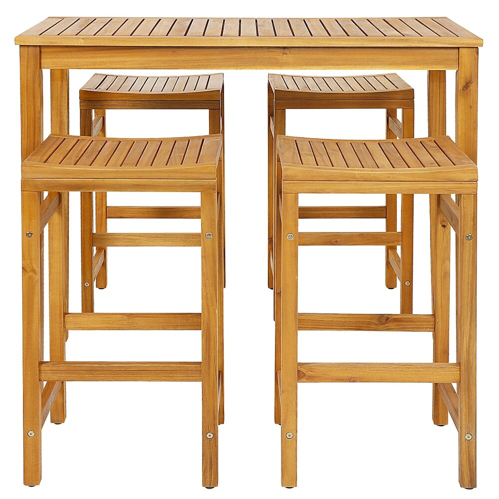 Costway 5 PCS Acacia Wood Bar Table Set 45\