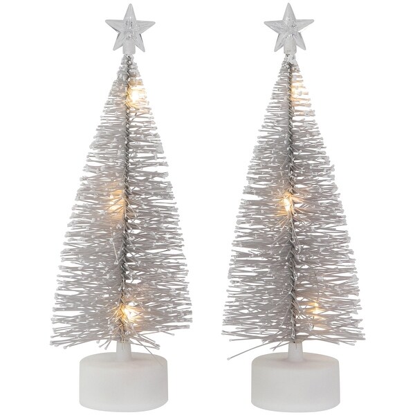 Set of 2 LED PreLit Mini Bottle Brush Pine Christmas Village Trees