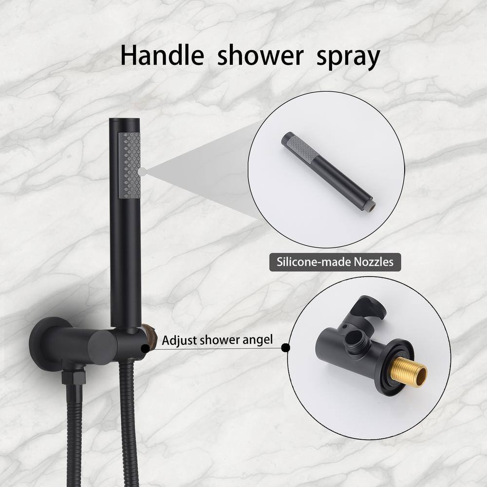 Magic Home 1-Spray 9.6 in. Round Temperature Control Hand Shower and Showerhead from Wall Combo Kit with Slide Bar in Black MH-KST-R210B