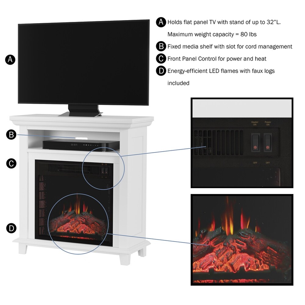 Copper Grove Siavonga Electric Fireplace TV Stand with Faux Logs and LED Flames   27 x 12.4 x 29   27 x 12.4 x 29