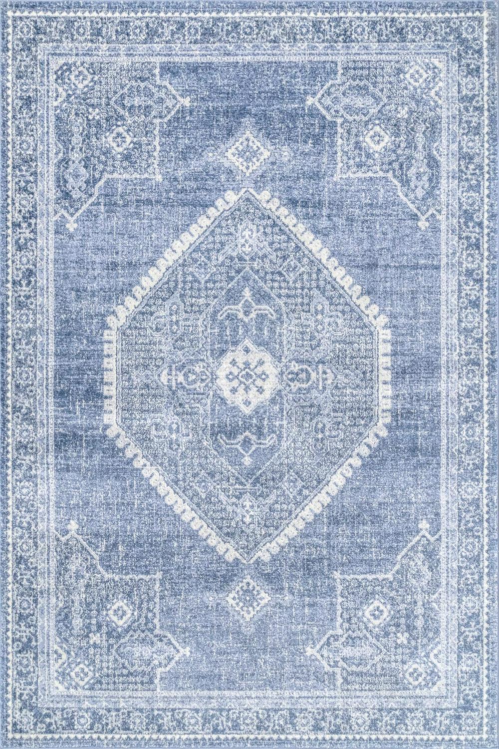 nuLOOM Vintage Persian Distressed Isla Runner Rug， 2and#8242; 8 x 8and#8242;， Blue