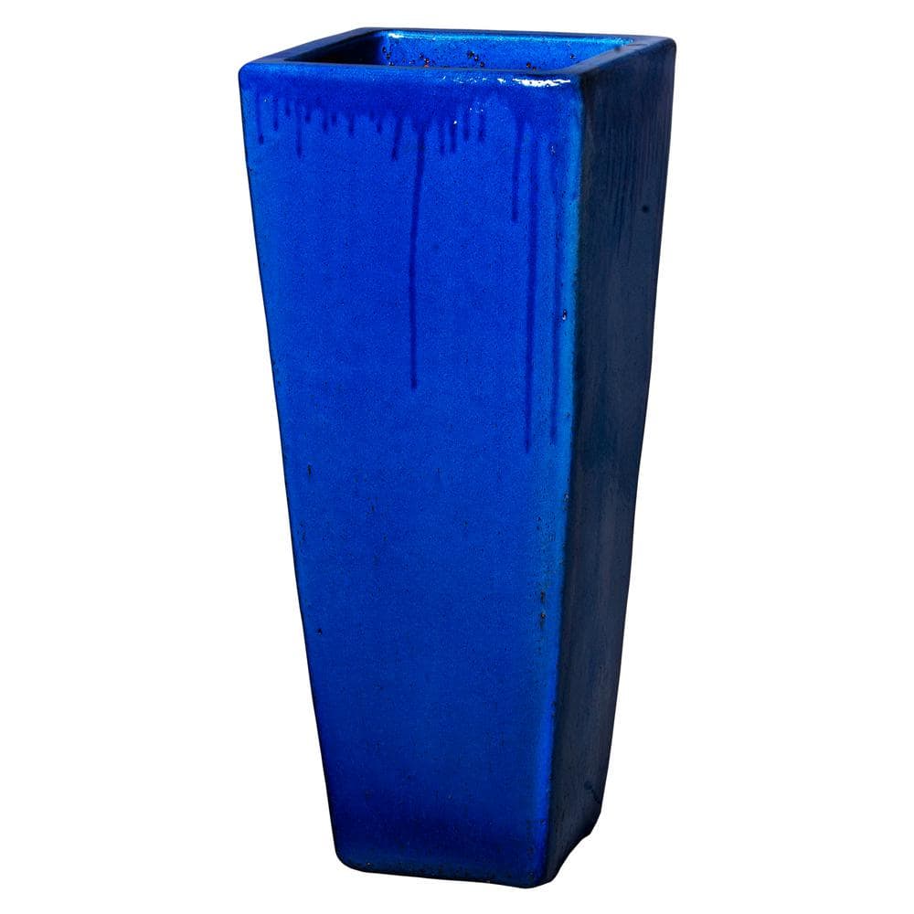 Emissary Tall 15 in. L x 35 in. H Blue Ceramic Square Planter with Drainage Hole 12757BL-2