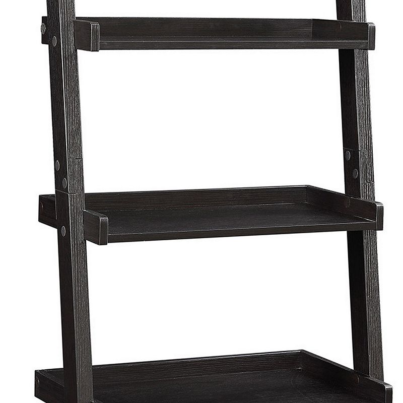 Sleek Wooden Ladder Bookcase with 5 Shelves， Brown