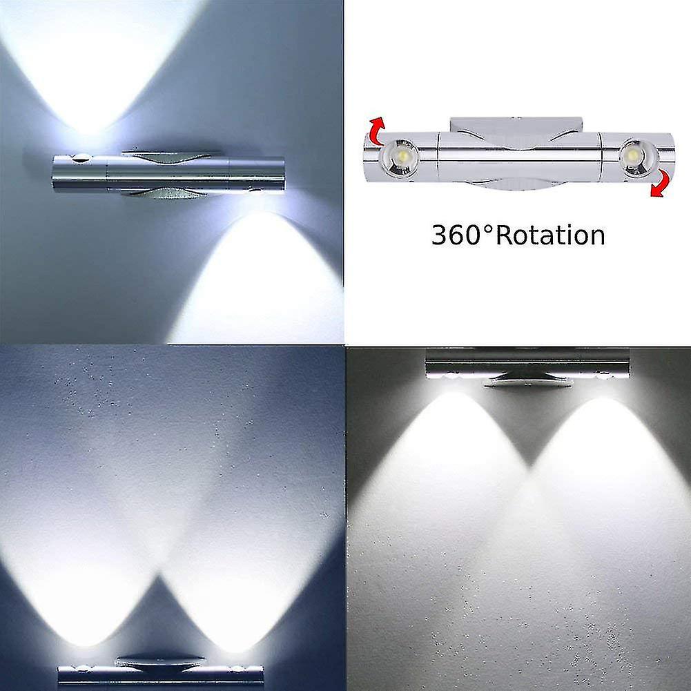 Modern Wall Lights 360rotation Led Up Down Wall Sconce Lamp Adjustable Aluminum Wall Lighting Indoor Bathroom Bedroom Light， Cool White [energy Class