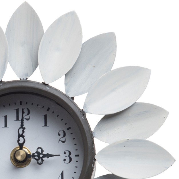 Distressed White Metal Flower Battery Operated Table Clock Foreside Home amp Garden