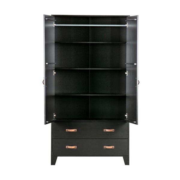 Woood Dian Black Wooden Wardrobe Cabinet - - 35432492