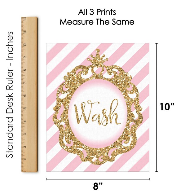 Big Dot Of Happiness Little Princess Crown Unframed Wash Brush Flush Pink And Gold Princess Bathroom Wall Art 8 X 10 Inches Set Of 3 Prints