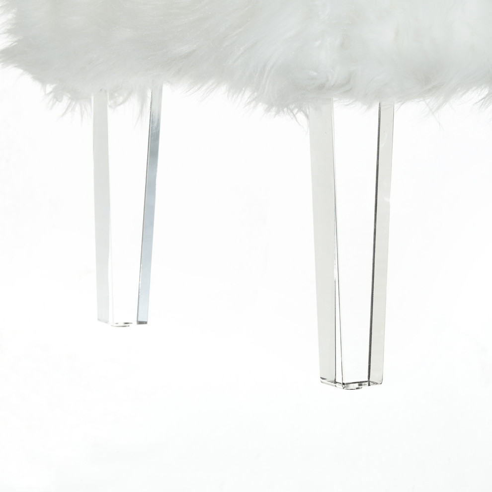 19 quotWhite Faux Fur And Clear Ottoman   Footstools And Ottomans   by HomeRoots  Houzz