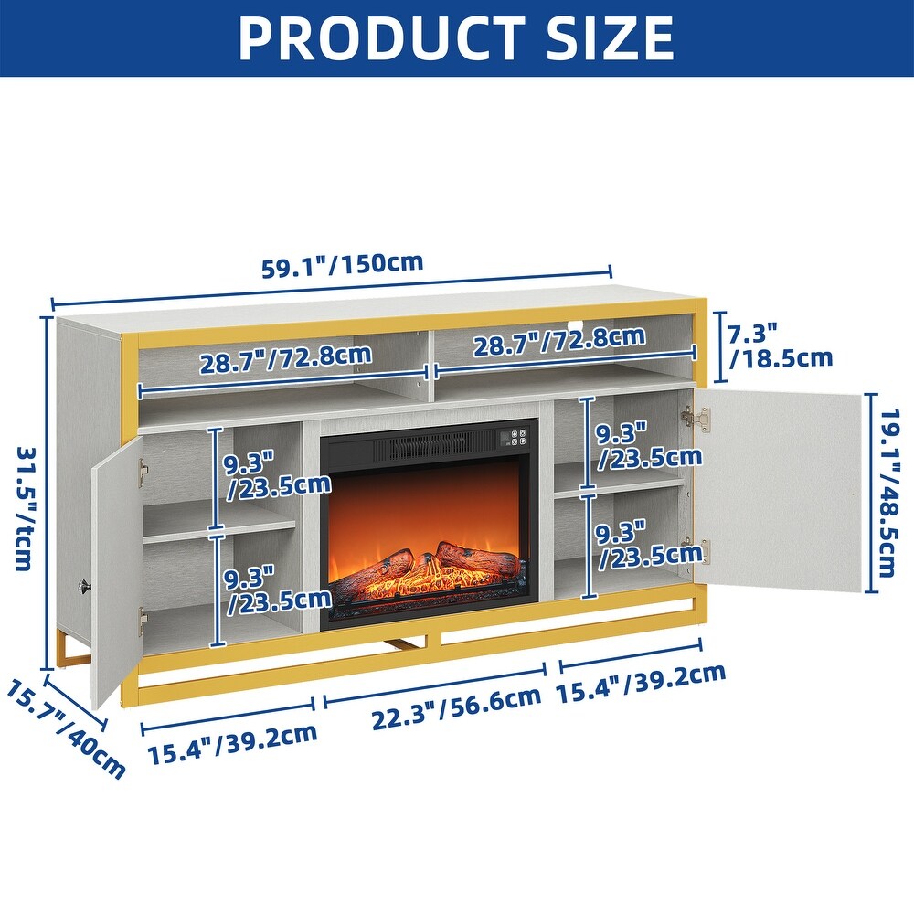 Moasis Mirrored TV Stand with Electric Fireplace for TVs up to 65 inch