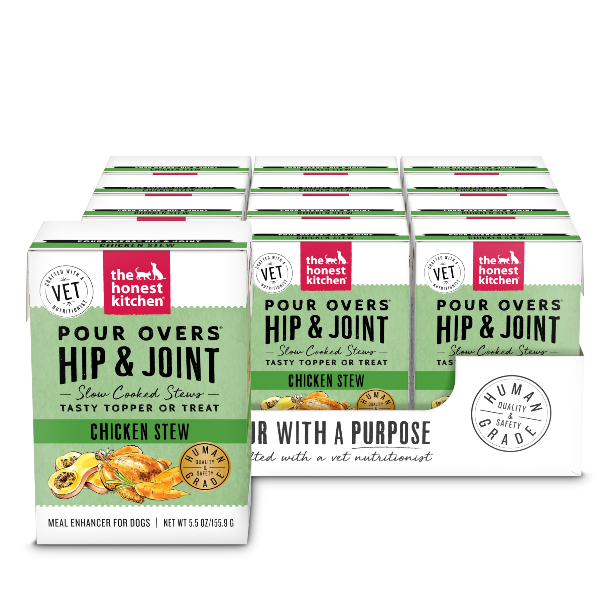 The Honest Kitchen Hip  Joint Pour Overs Chicken Stew Wet Dog Food， 5.5 oz.， Case of 12