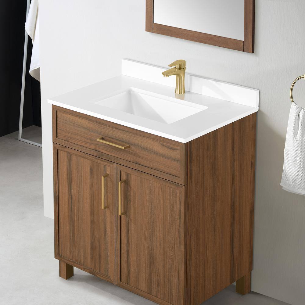 Home Decorators Collection Bilston 30 in. W x 19 in. D x 34.50 in. H Bath Vanity in Spiced Walnut with White Engineered Stone Top Bilston 30SW