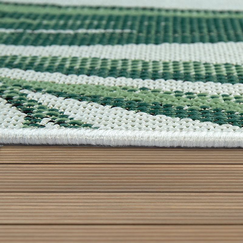 Green Beige Outdoor Rug with Palm Leaf Pattern for Patio or Balcony