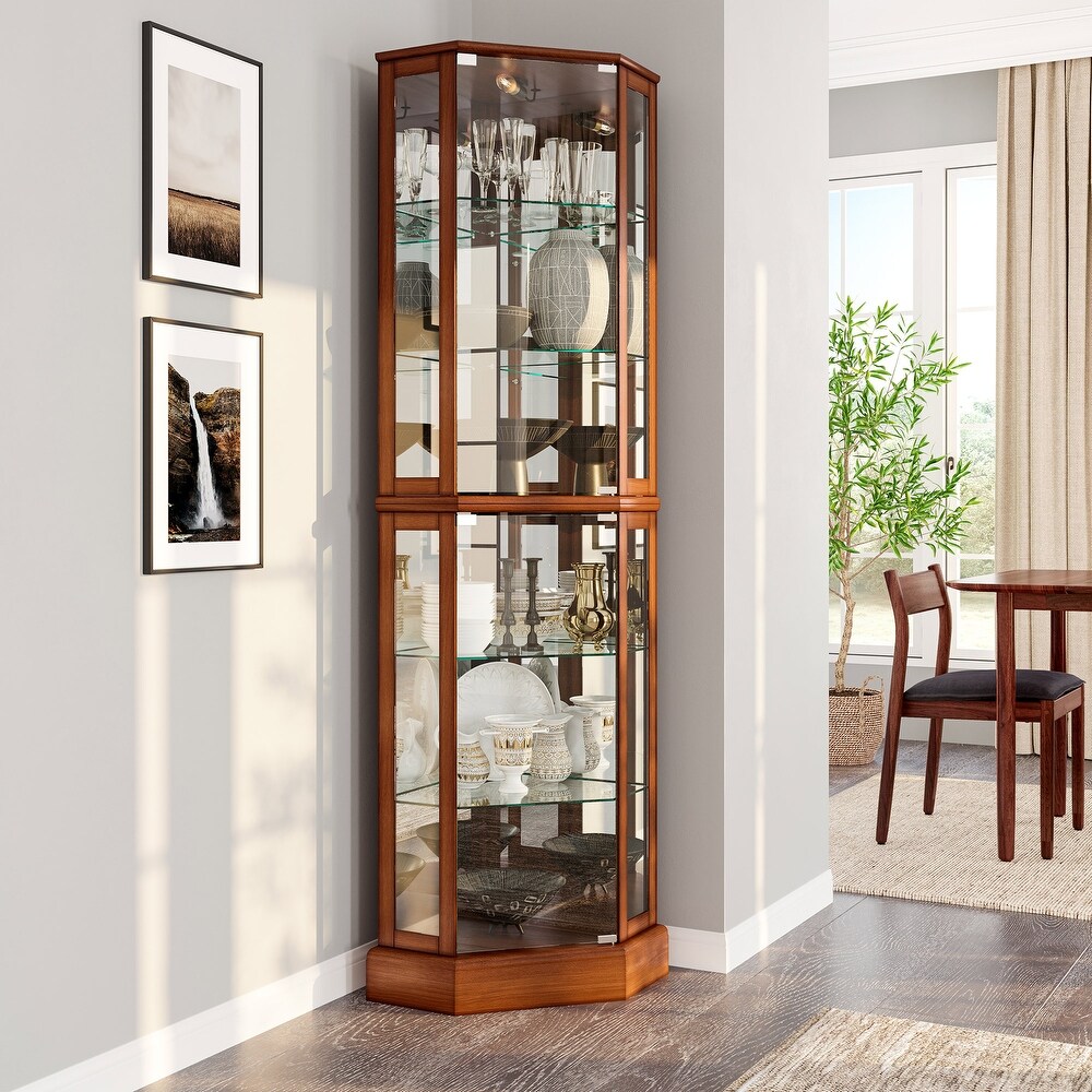 BELLEZE Ashfield Lighted Corner Curio Cabinet  Oak